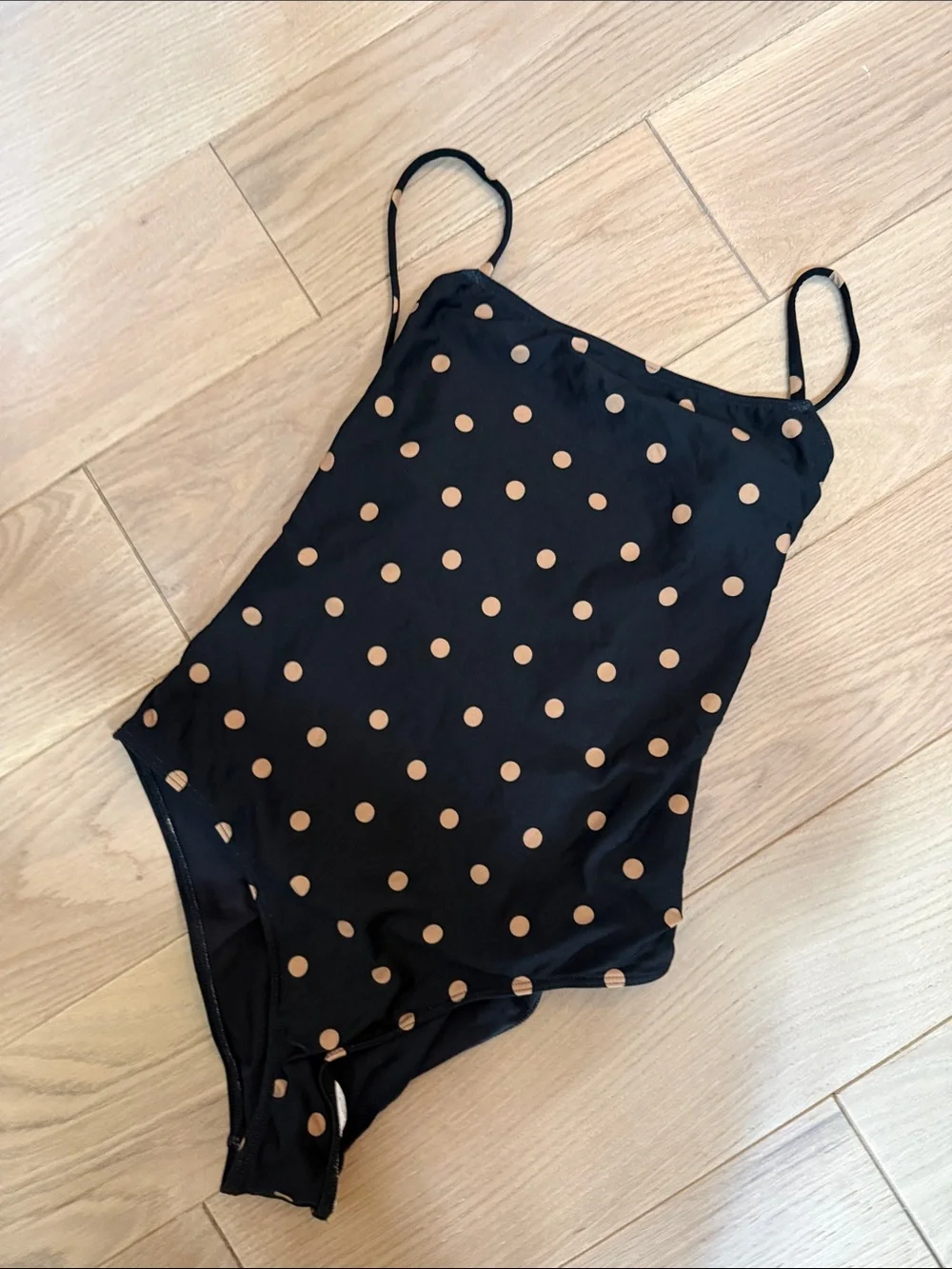 Sezane Black One-Piece Swimsuit with Tan Polka Dots